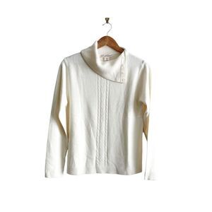 Carroll Reed Sweater Cream Side Collar Cable Detail Women's M Long Sleeved